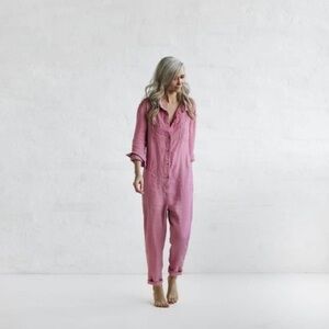 Seaside Tones Pink Linen Jumpsuit - M/L